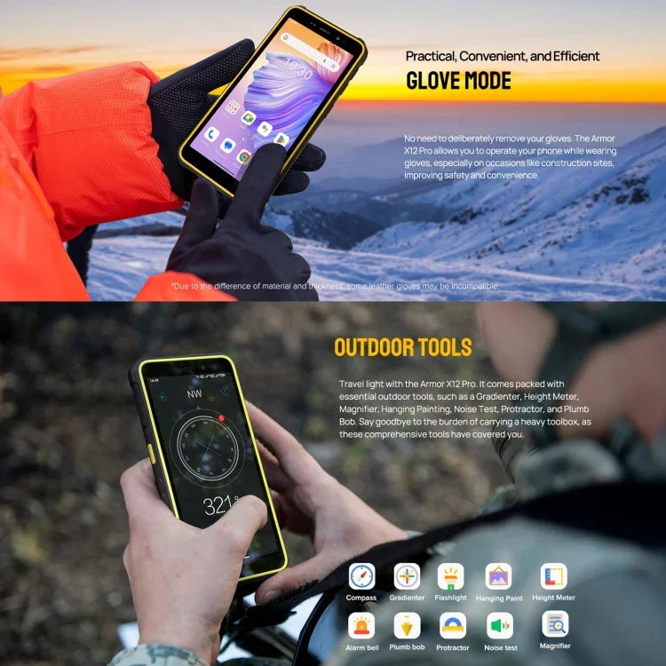 Ulefone Armor X12 Pro, robustes Smartphone (IP68/IP69K), 5,45 Zoll, Android 15, MediaTek Helio G36 Octa-Core-Prozessor, Netzwerk: 4G, NFC, 4 GB + 64 GB