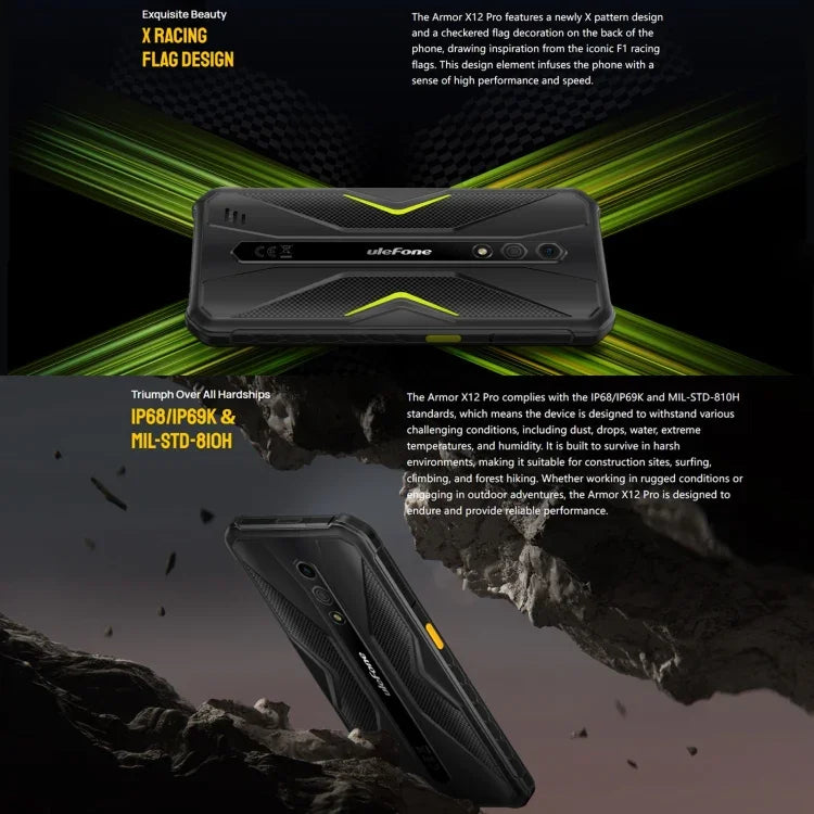 Ulefone Armor X12 Pro, robustes Smartphone (IP68/IP69K), 5,45 Zoll, Android 15, MediaTek Helio G36 Octa-Core-Prozessor, Netzwerk: 4G, NFC, 4 GB + 64 GB