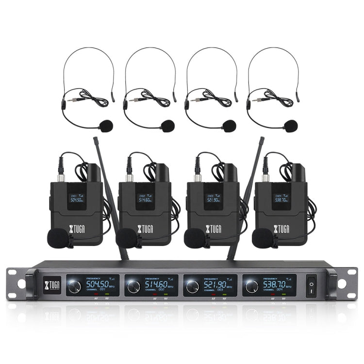 XTUGA A140-B Kabelloses Mikrofonsystem 4 BodyPack Headset Lavalier Mikrofon, A140-B
