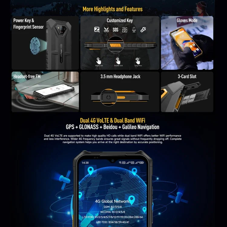 Ulefone Armor X13, robustes Smartphone (IP68/IP69K), 6,52 Zoll, Android 15, MediaTek Helio G36 Octa-Core-Prozessor, Netzwerk: 4G, NFC, OTG, 6 GB + 64 GB