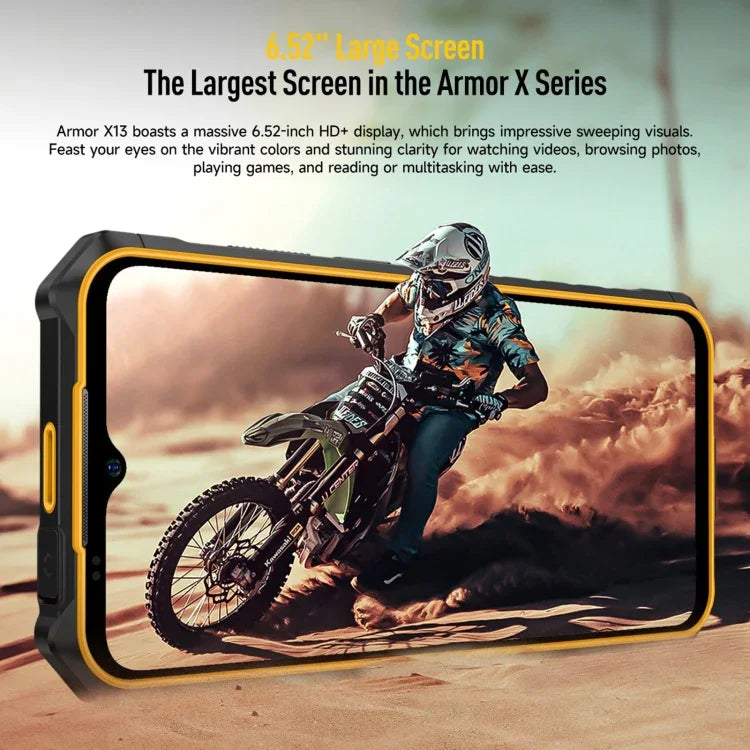 Ulefone Armor X13, robustes Smartphone (IP68/IP69K), 6,52 Zoll, Android 15, MediaTek Helio G36 Octa-Core-Prozessor, Netzwerk: 4G, NFC, OTG, 6 GB + 64 GB