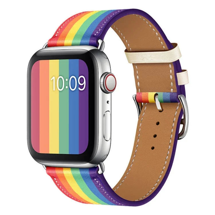Regenbogenfarbenes Lederarmband, für Apple Watch Series 7 (41 mm), 6, SE, 5, 4 (40 mm), 3, 2, 1 (38 mm) und 45 mm, 6, SE, 5, 4 (44 mm) sowie 3, 2, 1 (42 mm).