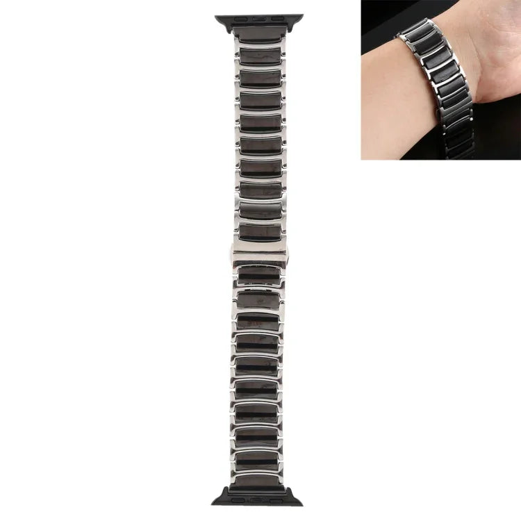 Uhrenarmband aus Keramik und Edelstahl, für Apple Watch Series 8&7 41mm / SE 2&6&SE&5&4 40mm / 3&2&1 38mm, für Apple Watch Series 7 45mm / 6 & SE & 5 & 4 44mm / 3 & 2 & 1 42mm, für Apple Watch Series 7 41mm / 6 & SE & 5 & 4 40mm / 3 & 2 & 1 38mm