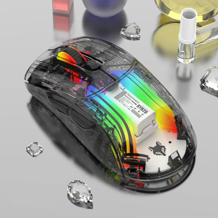 XUNFOX XYH20RGB 2.4G + BT + kabelgebundene transparente 2400DPI RGB-Licht Gaming-Maus, 2.4G + BT + kabelgebunden