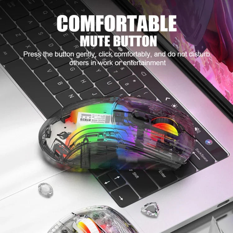 XUNFOX XYH20RGB 2.4G + BT + kabelgebundene transparente 2400DPI RGB-Licht Gaming-Maus, 2.4G + BT + kabelgebunden