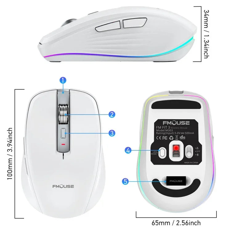 HXSJ M303 2400DPI Dual Mode 2.4GHz + Bluetooth 5.1 Kabellose Maus