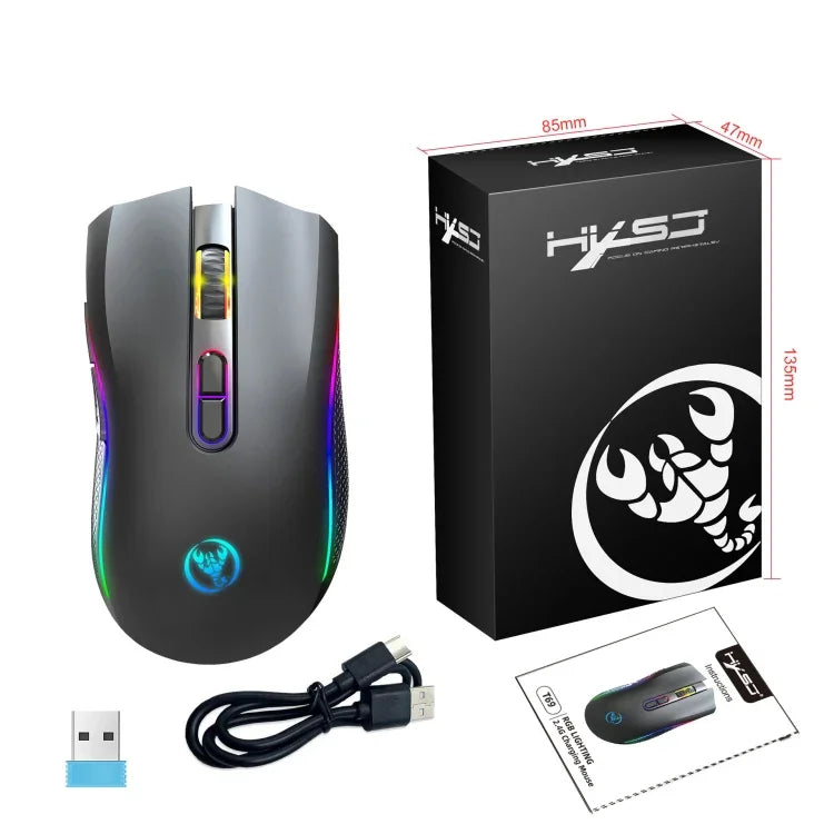 HXSJ T69 4800DPI RGB 2.4GHz Kabellose Maus, T69