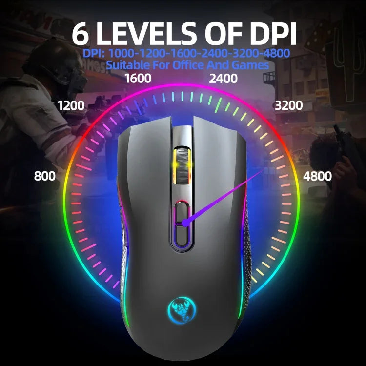 HXSJ T69 4800DPI RGB 2.4GHz Kabellose Maus, T69