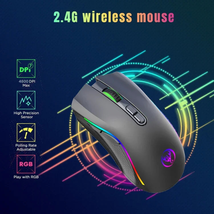 HXSJ T69 4800DPI RGB 2.4GHz Kabellose Maus, T69