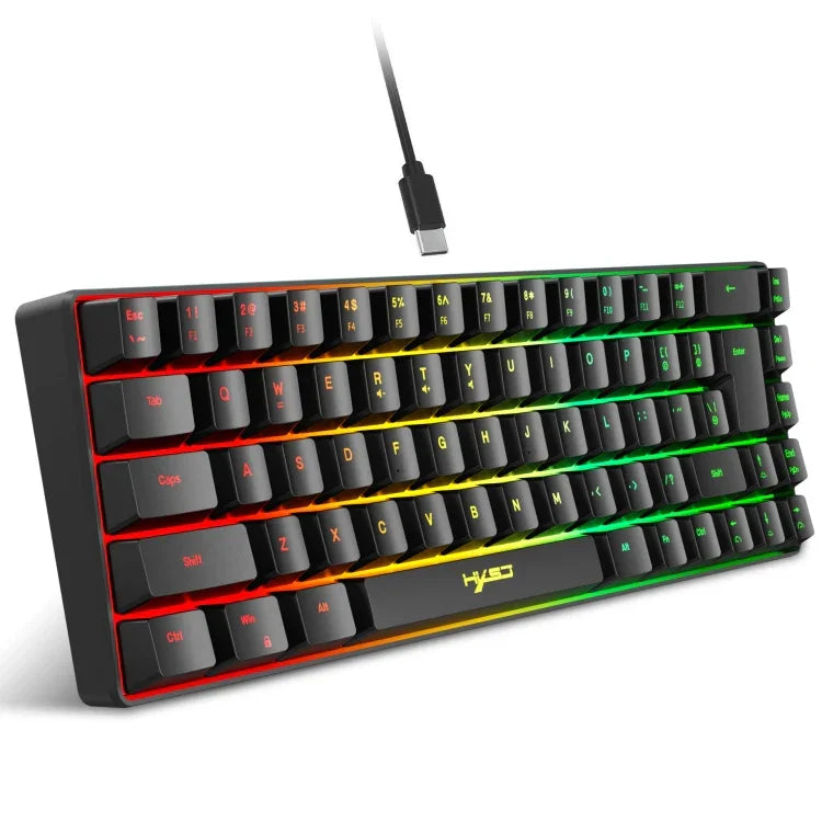 HXSJ V200 Kabelgebundene mechanische RGB-Tastatur mit Hintergrundbeleuchtung, 68 Tastenkappen, Kabellänge: 1,7 m, V200 Schwarz, V200 Weiß
