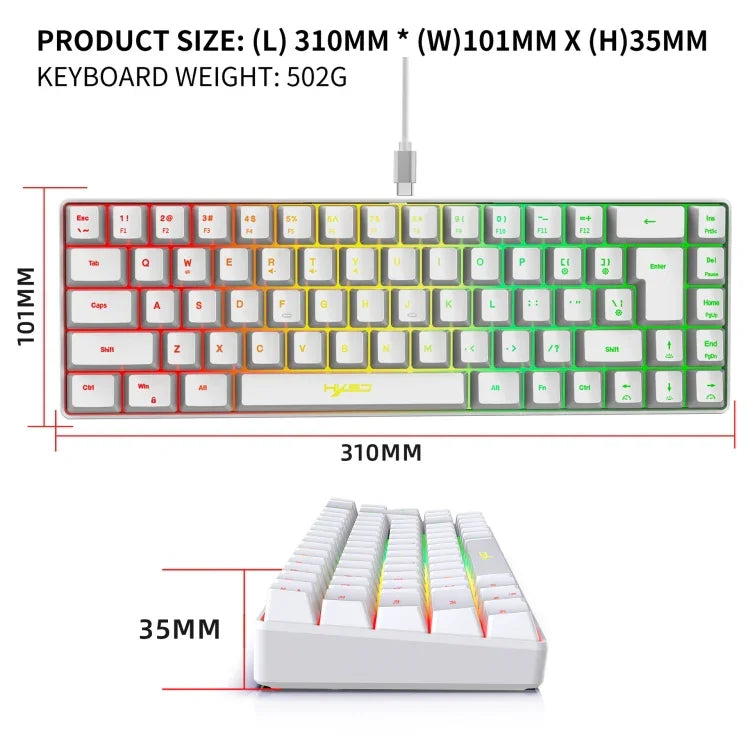 HXSJ V200 Kabelgebundene mechanische RGB-Tastatur mit Hintergrundbeleuchtung, 68 Tastenkappen, Kabellänge: 1,7 m, V200 Schwarz, V200 Weiß