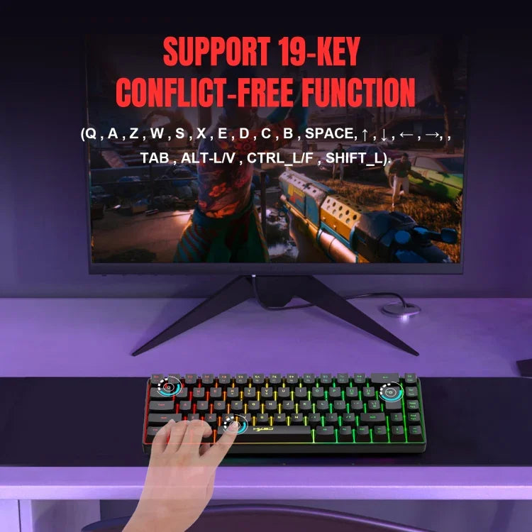 HXSJ V200 Kabelgebundene mechanische RGB-Tastatur mit Hintergrundbeleuchtung, 68 Tastenkappen, Kabellänge: 1,7 m, V200 Schwarz, V200 Weiß