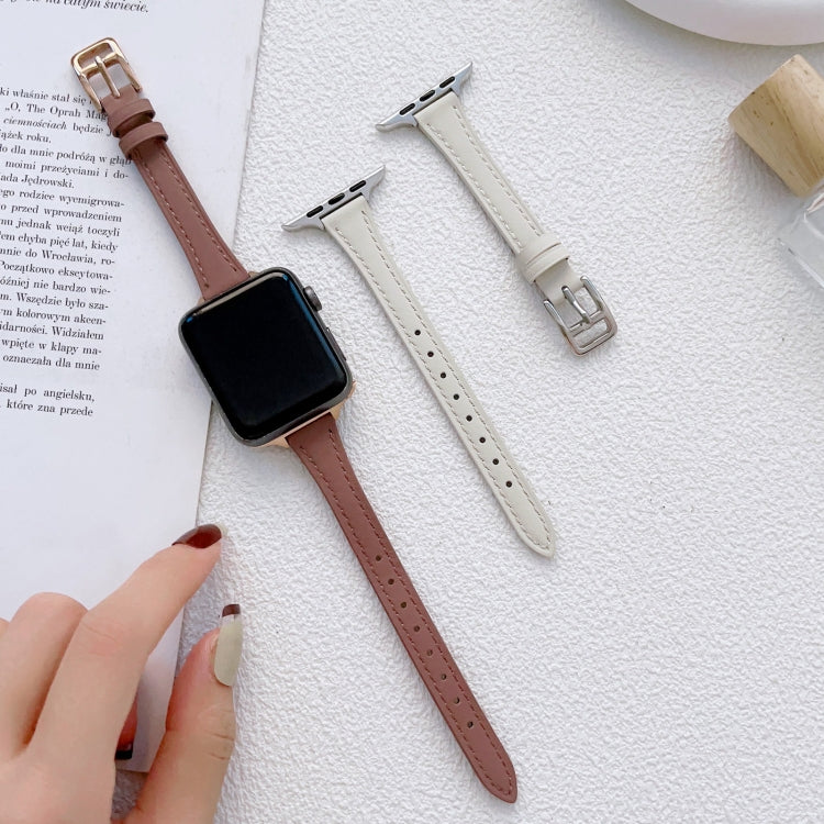 T-förmiges schlankes echtes Leder-Uhrenarmband, für Apple Watch Series 10 46mm, für Apple Watch Series 10 42mm, für Apple Watch SE 2023 44mm, für Apple Watch SE 2023 40mm, für Apple Watch Ultra 2 49mm, für Apple Watch Series 9 45mm
