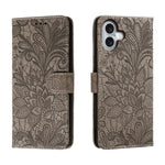 Klappbare Leder-Handyhülle mit Spitzenblumenprägung, Für iPhone 17e / 16e, Für iPhone 17 Pro Max, Für iPhone 17 Pro, Für iPhone 17, Für iPhone Air, Für iPhone 16 Pro Max, Für iPhone 16 Pro, Für iPhone 16 Plus