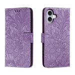 Klappbare Leder-Handyhülle mit Spitzenblumenprägung, Für iPhone 17e / 16e, Für iPhone 17 Pro Max, Für iPhone 17 Pro, Für iPhone 17, Für iPhone Air, Für iPhone 16 Pro Max, Für iPhone 16 Pro, Für iPhone 16 Plus