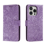 Klappbare Leder-Handyhülle mit Spitzenblumenprägung, Für iPhone 17e / 16e, Für iPhone 17 Pro Max, Für iPhone 17 Pro, Für iPhone 17, Für iPhone Air, Für iPhone 16 Pro Max, Für iPhone 16 Pro, Für iPhone 16 Plus