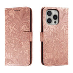 Klappbare Leder-Handyhülle mit Spitzenblumenprägung, Für iPhone 17e / 16e, Für iPhone 17 Pro Max, Für iPhone 17 Pro, Für iPhone 17, Für iPhone Air, Für iPhone 16 Pro Max, Für iPhone 16 Pro, Für iPhone 16 Plus