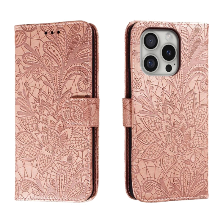 Klappbare Leder-Handyhülle mit Spitzenblumenprägung, Für iPhone 17e / 16e, Für iPhone 17 Pro Max, Für iPhone 17 Pro, Für iPhone 17, Für iPhone Air, Für iPhone 16 Pro Max, Für iPhone 16 Pro, Für iPhone 16 Plus
