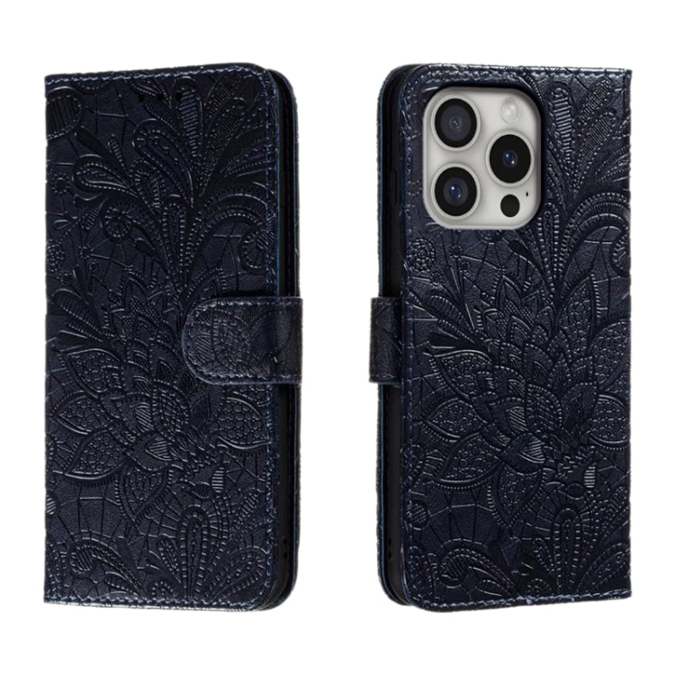 Klappbare Leder-Handyhülle mit Spitzenblumenprägung, Für iPhone 17e / 16e, Für iPhone 17 Pro Max, Für iPhone 17 Pro, Für iPhone 17, Für iPhone Air, Für iPhone 16 Pro Max, Für iPhone 16 Pro, Für iPhone 16 Plus