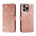 Klappbare Leder-Handyhülle mit Spitzenblumenprägung, Für iPhone 17e / 16e, Für iPhone 17 Pro Max, Für iPhone 17 Pro, Für iPhone 17, Für iPhone Air, Für iPhone 16 Pro Max, Für iPhone 16 Pro, Für iPhone 16 Plus