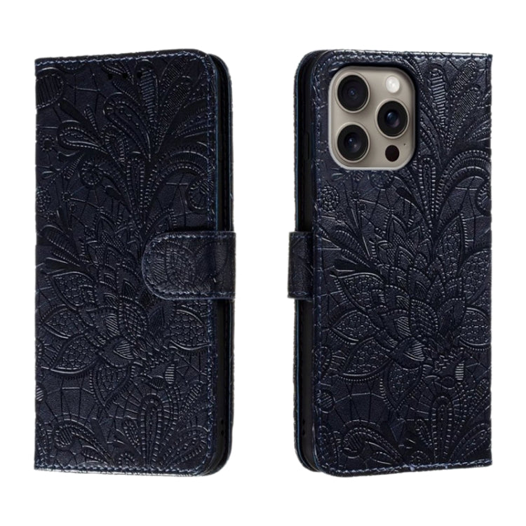Klappbare Leder-Handyhülle mit Spitzenblumenprägung, Für iPhone 17e / 16e, Für iPhone 17 Pro Max, Für iPhone 17 Pro, Für iPhone 17, Für iPhone Air, Für iPhone 16 Pro Max, Für iPhone 16 Pro, Für iPhone 16 Plus