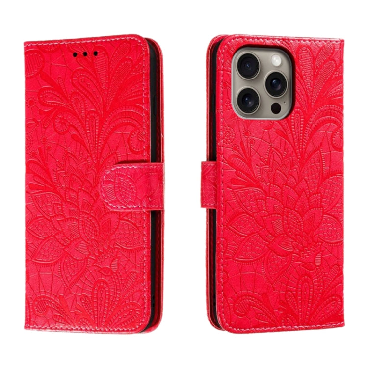 Klappbare Leder-Handyhülle mit Spitzenblumenprägung, Für iPhone 17e / 16e, Für iPhone 17 Pro Max, Für iPhone 17 Pro, Für iPhone 17, Für iPhone Air, Für iPhone 16 Pro Max, Für iPhone 16 Pro, Für iPhone 16 Plus