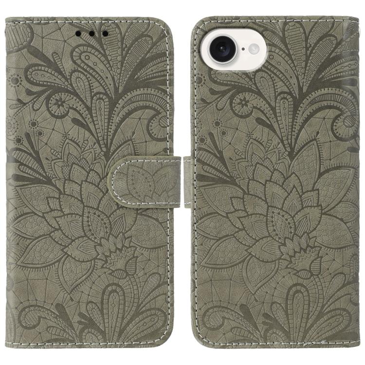 Klappbare Leder-Handyhülle mit Spitzenblumenprägung, Für iPhone 17e / 16e, Für iPhone 17 Pro Max, Für iPhone 17 Pro, Für iPhone 17, Für iPhone Air, Für iPhone 16 Pro Max, Für iPhone 16 Pro, Für iPhone 16 Plus