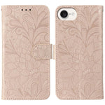 Klappbare Leder-Handyhülle mit Spitzenblumenprägung, Für iPhone 17e / 16e, Für iPhone 17 Pro Max, Für iPhone 17 Pro, Für iPhone 17, Für iPhone Air, Für iPhone 16 Pro Max, Für iPhone 16 Pro, Für iPhone 16 Plus