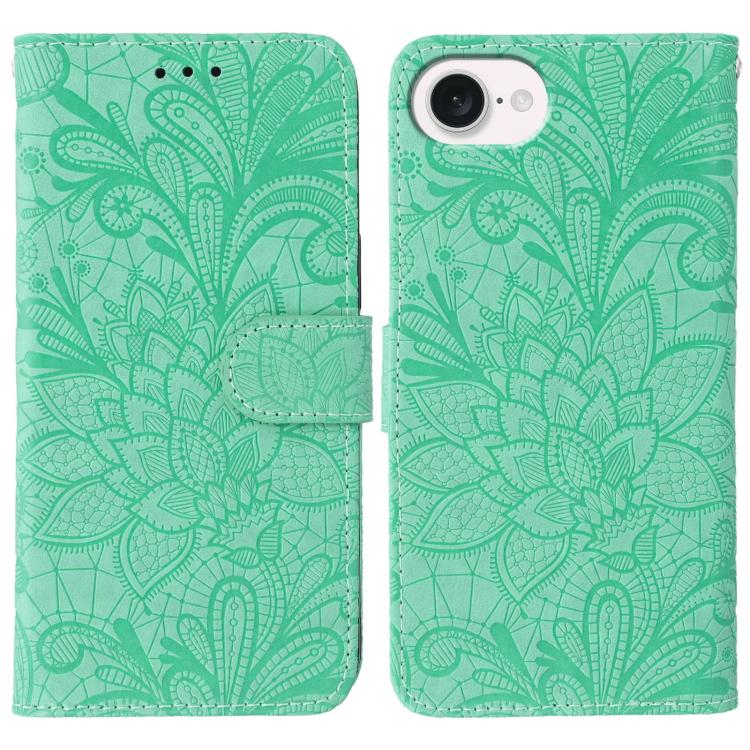 Klappbare Leder-Handyhülle mit Spitzenblumenprägung, Für iPhone 17e / 16e, Für iPhone 17 Pro Max, Für iPhone 17 Pro, Für iPhone 17, Für iPhone Air, Für iPhone 16 Pro Max, Für iPhone 16 Pro, Für iPhone 16 Plus