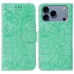 Klappbare Leder-Handyhülle mit Spitzenblumenprägung, Für iPhone 17e / 16e, Für iPhone 17 Pro Max, Für iPhone 17 Pro, Für iPhone 17, Für iPhone Air, Für iPhone 16 Pro Max, Für iPhone 16 Pro, Für iPhone 16 Plus