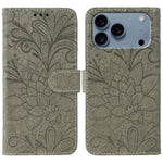 Klappbare Leder-Handyhülle mit Spitzenblumenprägung, Für iPhone 17e / 16e, Für iPhone 17 Pro Max, Für iPhone 17 Pro, Für iPhone 17, Für iPhone Air, Für iPhone 16 Pro Max, Für iPhone 16 Pro, Für iPhone 16 Plus