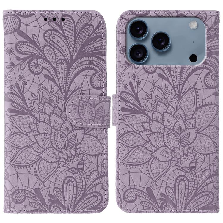 Klappbare Leder-Handyhülle mit Spitzenblumenprägung, Für iPhone 17e / 16e, Für iPhone 17 Pro Max, Für iPhone 17 Pro, Für iPhone 17, Für iPhone Air, Für iPhone 16 Pro Max, Für iPhone 16 Pro, Für iPhone 16 Plus