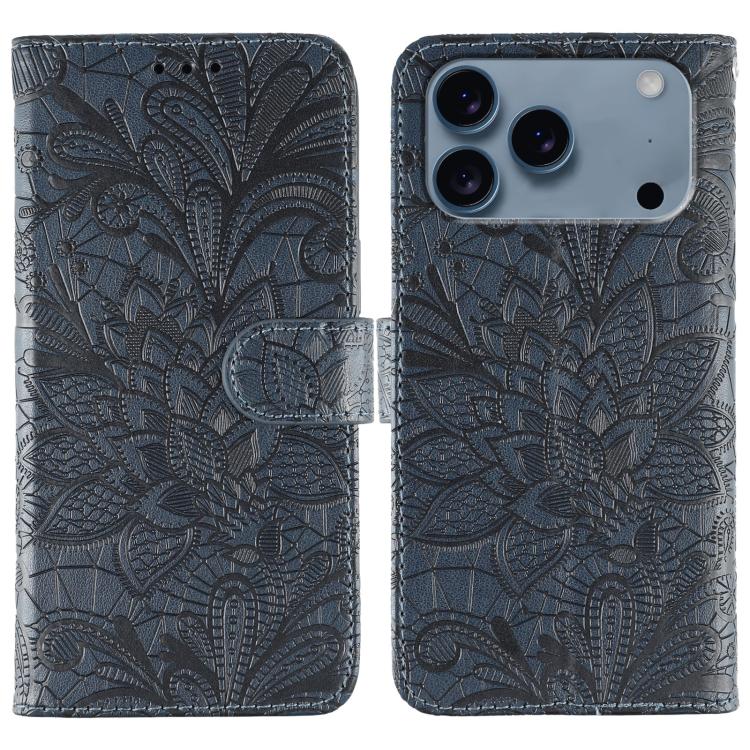 Klappbare Leder-Handyhülle mit Spitzenblumenprägung, Für iPhone 17e / 16e, Für iPhone 17 Pro Max, Für iPhone 17 Pro, Für iPhone 17, Für iPhone Air, Für iPhone 16 Pro Max, Für iPhone 16 Pro, Für iPhone 16 Plus