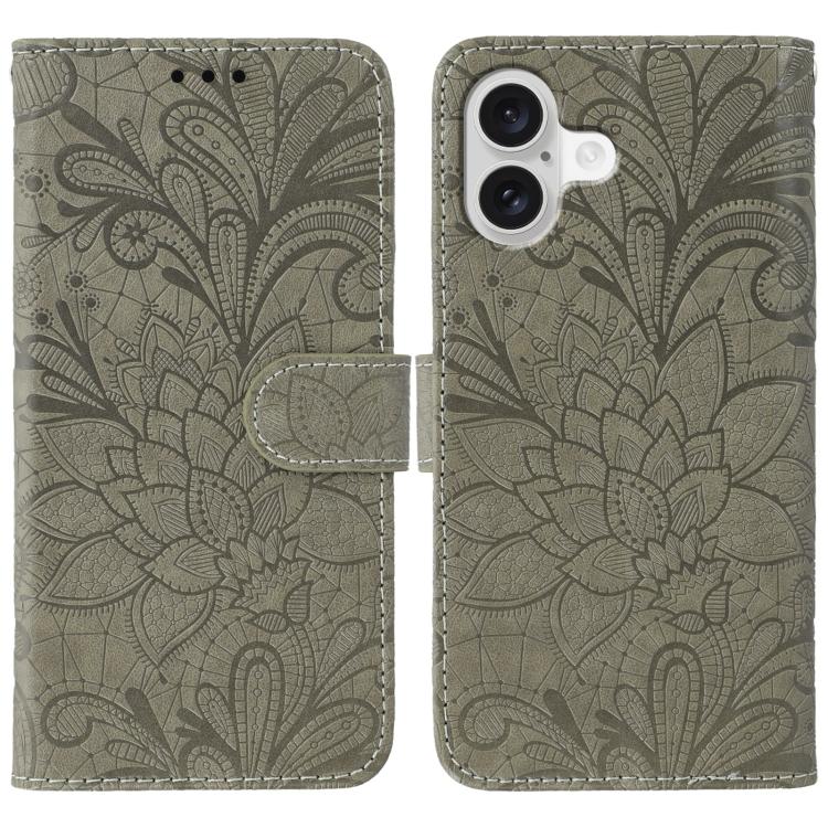 Klappbare Leder-Handyhülle mit Spitzenblumenprägung, Für iPhone 17e / 16e, Für iPhone 17 Pro Max, Für iPhone 17 Pro, Für iPhone 17, Für iPhone Air, Für iPhone 16 Pro Max, Für iPhone 16 Pro, Für iPhone 16 Plus