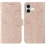 Klappbare Leder-Handyhülle mit Spitzenblumenprägung, Für iPhone 17e / 16e, Für iPhone 17 Pro Max, Für iPhone 17 Pro, Für iPhone 17, Für iPhone Air, Für iPhone 16 Pro Max, Für iPhone 16 Pro, Für iPhone 16 Plus