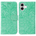 Klappbare Leder-Handyhülle mit Spitzenblumenprägung, Für iPhone 17e / 16e, Für iPhone 17 Pro Max, Für iPhone 17 Pro, Für iPhone 17, Für iPhone Air, Für iPhone 16 Pro Max, Für iPhone 16 Pro, Für iPhone 16 Plus