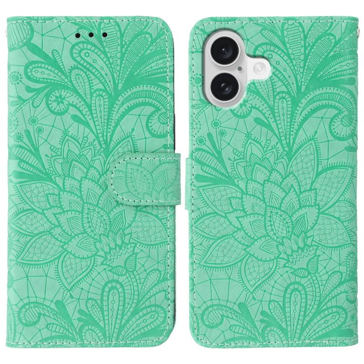 Klappbare Leder-Handyhülle mit Spitzenblumenprägung, Für iPhone 17e / 16e, Für iPhone 17 Pro Max, Für iPhone 17 Pro, Für iPhone 17, Für iPhone Air, Für iPhone 16 Pro Max, Für iPhone 16 Pro, Für iPhone 16 Plus