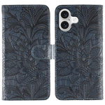 Klappbare Leder-Handyhülle mit Spitzenblumenprägung, Für iPhone 17e / 16e, Für iPhone 17 Pro Max, Für iPhone 17 Pro, Für iPhone 17, Für iPhone Air, Für iPhone 16 Pro Max, Für iPhone 16 Pro, Für iPhone 16 Plus