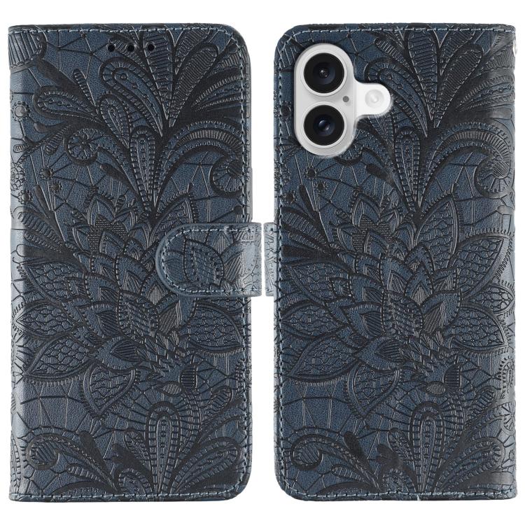 Klappbare Leder-Handyhülle mit Spitzenblumenprägung, Für iPhone 17e / 16e, Für iPhone 17 Pro Max, Für iPhone 17 Pro, Für iPhone 17, Für iPhone Air, Für iPhone 16 Pro Max, Für iPhone 16 Pro, Für iPhone 16 Plus