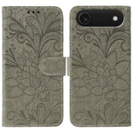 Klappbare Leder-Handyhülle mit Spitzenblumenprägung, Für iPhone 17e / 16e, Für iPhone 17 Pro Max, Für iPhone 17 Pro, Für iPhone 17, Für iPhone Air, Für iPhone 16 Pro Max, Für iPhone 16 Pro, Für iPhone 16 Plus