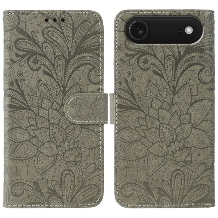 Klappbare Leder-Handyhülle mit Spitzenblumenprägung, Für iPhone 17e / 16e, Für iPhone 17 Pro Max, Für iPhone 17 Pro, Für iPhone 17, Für iPhone Air, Für iPhone 16 Pro Max, Für iPhone 16 Pro, Für iPhone 16 Plus