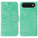 Klappbare Leder-Handyhülle mit Spitzenblumenprägung, Für iPhone 17e / 16e, Für iPhone 17 Pro Max, Für iPhone 17 Pro, Für iPhone 17, Für iPhone Air, Für iPhone 16 Pro Max, Für iPhone 16 Pro, Für iPhone 16 Plus