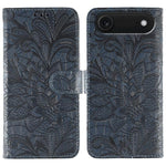 Klappbare Leder-Handyhülle mit Spitzenblumenprägung, Für iPhone 17e / 16e, Für iPhone 17 Pro Max, Für iPhone 17 Pro, Für iPhone 17, Für iPhone Air, Für iPhone 16 Pro Max, Für iPhone 16 Pro, Für iPhone 16 Plus