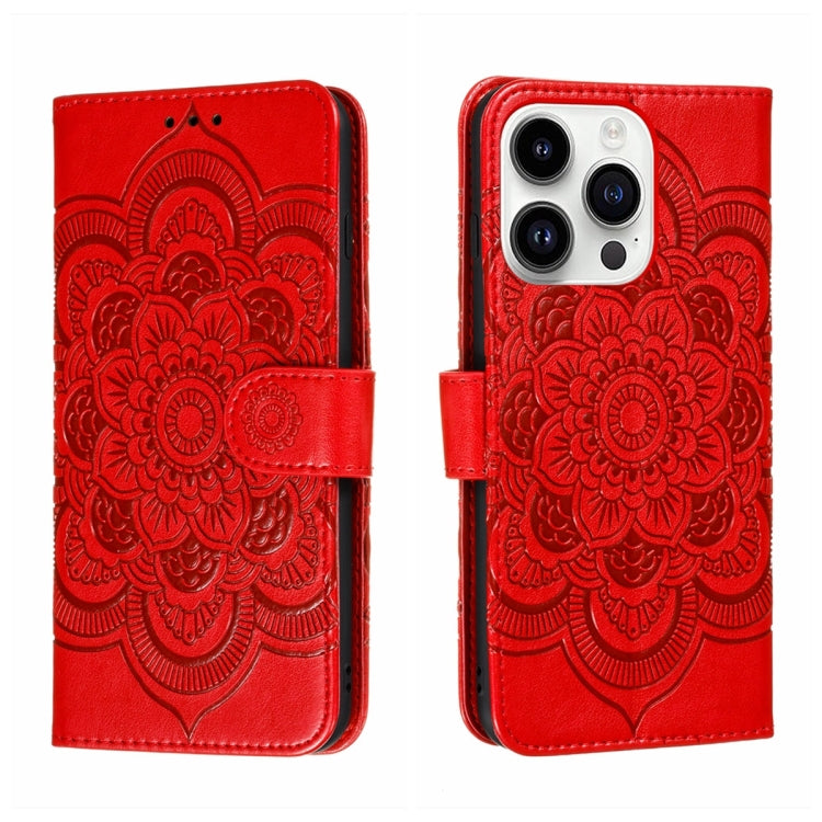 Leder-Handyhülle mit Sonnenmandala-Prägung, Für iPhone 16e / 17e, Für iPhone 17 Pro Max, Für iPhone 17 Pro, Für iPhone 17, Für iPhone Air, Für iPhone 15 Pro Max