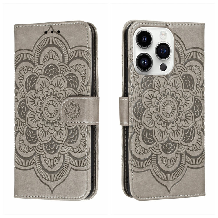 Leder-Handyhülle mit Sonnenmandala-Prägung, Für iPhone 16e / 17e, Für iPhone 17 Pro Max, Für iPhone 17 Pro, Für iPhone 17, Für iPhone Air, Für iPhone 15 Pro Max