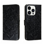 Leder-Handyhülle mit Sonnenmandala-Prägung, Für iPhone 16e / 17e, Für iPhone 17 Pro Max, Für iPhone 17 Pro, Für iPhone 17, Für iPhone Air, Für iPhone 15 Pro Max