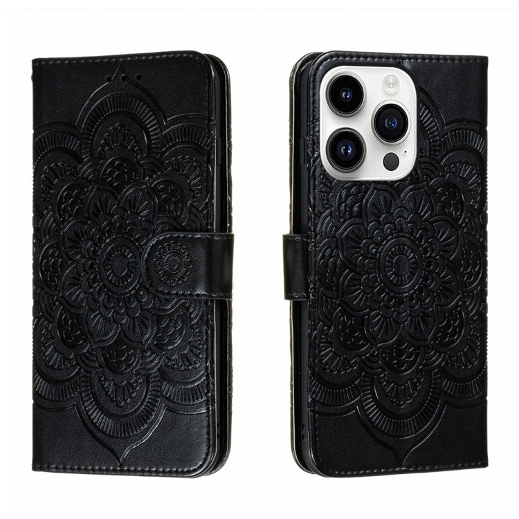 Leder-Handyhülle mit Sonnenmandala-Prägung, Für iPhone 16e / 17e, Für iPhone 17 Pro Max, Für iPhone 17 Pro, Für iPhone 17, Für iPhone Air, Für iPhone 15 Pro Max