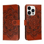 Leder-Handyhülle mit Sonnenmandala-Prägung, Für iPhone 16e / 17e, Für iPhone 17 Pro Max, Für iPhone 17 Pro, Für iPhone 17, Für iPhone Air, Für iPhone 15 Pro Max