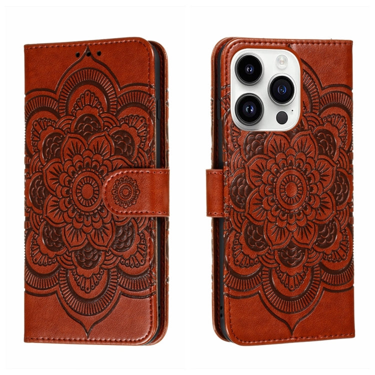 Leder-Handyhülle mit Sonnenmandala-Prägung, Für iPhone 16e / 17e, Für iPhone 17 Pro Max, Für iPhone 17 Pro, Für iPhone 17, Für iPhone Air, Für iPhone 15 Pro Max