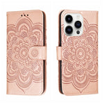 Leder-Handyhülle mit Sonnenmandala-Prägung, Für iPhone 16e / 17e, Für iPhone 17 Pro Max, Für iPhone 17 Pro, Für iPhone 17, Für iPhone Air, Für iPhone 15 Pro Max